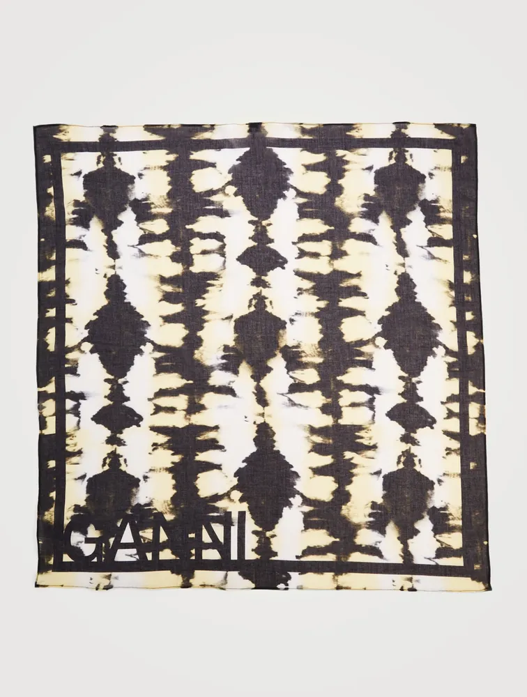 Cotton Voile Square Scarf In Tie-Dye Logo Print