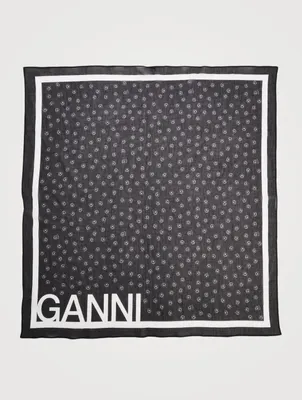 Cotton Voile Square Scarf In Smiley Logo Print