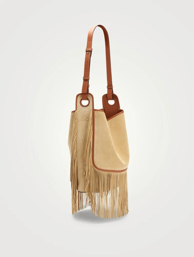Paula's Ibiza Balloon Suede Hobo Bag With Fringe