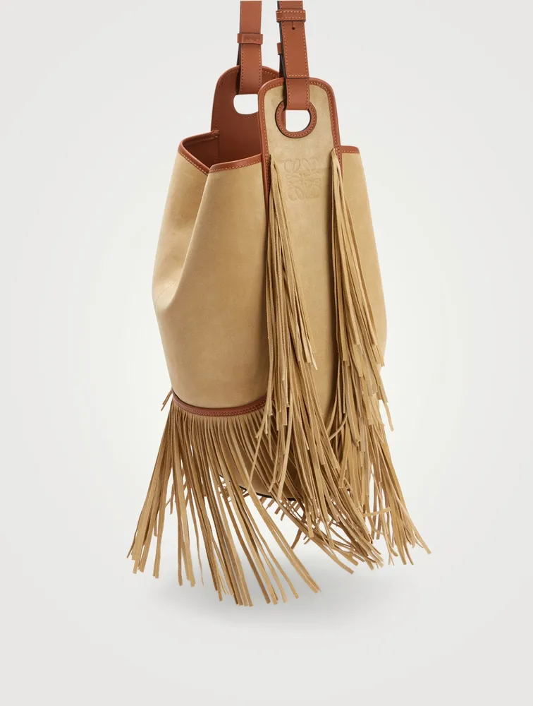 Paula's Ibiza Balloon Suede Hobo Bag With Fringe