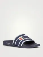 Rubber Slide Sandals With Trompe L'Oeil Print