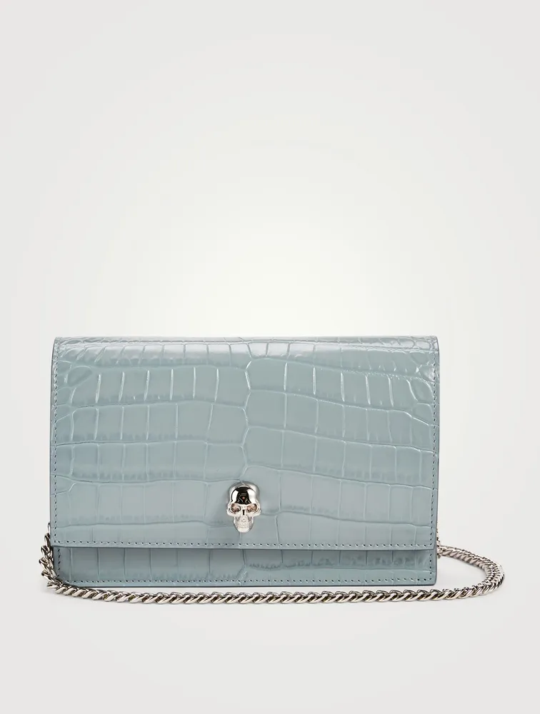Mini Skull Croc-Embossed Leather Bag
