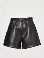 Recycled Leather Angled-Hem Shorts