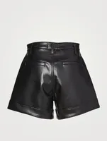 Recycled Leather Angled-Hem Shorts