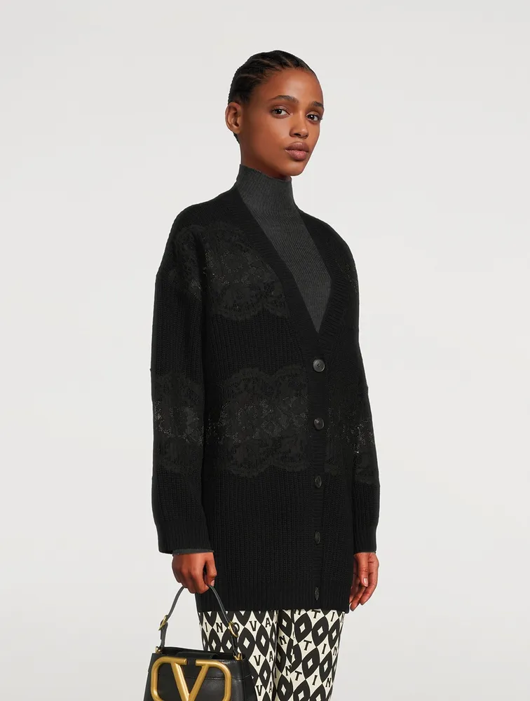 Oversized Wool And Lace Cardigan