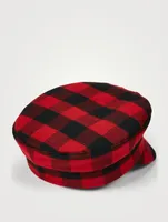Wool-Blend Baker Boy Cap Check Print