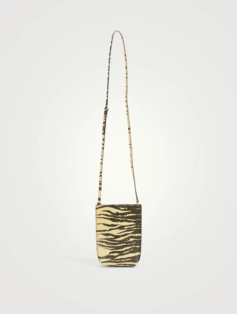 Recycled Leather Crossbody Phone Bag In Zebra Print