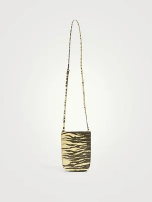 Recycled Leather Crossbody Phone Bag In Zebra Print