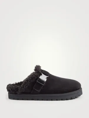 Mon Suede And Fleece Flat Mules