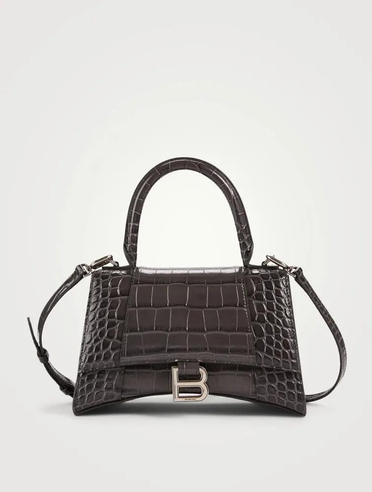 Hourglass Croc-Embossed Leather Top Handle Bag