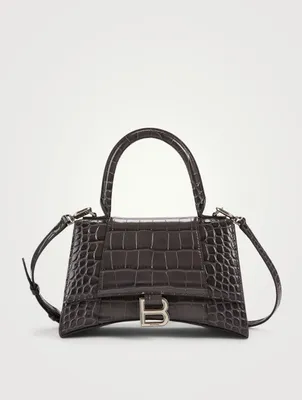 Hourglass Croc-Embossed Leather Top Handle Bag