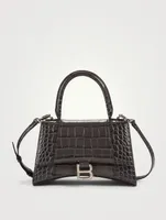 Hourglass Croc-Embossed Leather Top Handle Bag