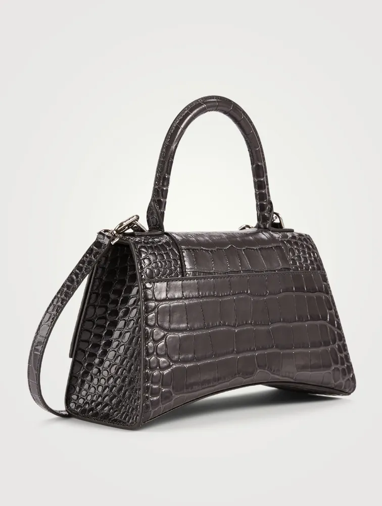 Hourglass Croc-Embossed Leather Top Handle Bag
