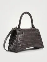 Hourglass Croc-Embossed Leather Top Handle Bag