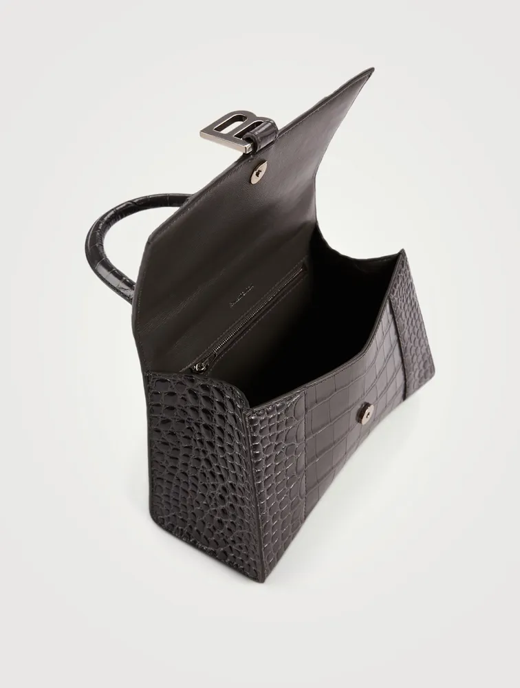 Hourglass Croc-Embossed Leather Top Handle Bag