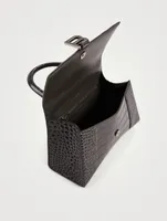 Hourglass Croc-Embossed Leather Top Handle Bag