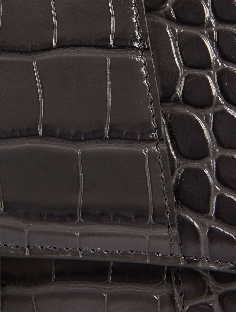 Hourglass Croc-Embossed Leather Top Handle Bag