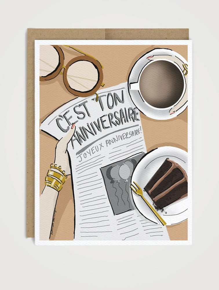 Festive Flat Lay Birthday Card - French