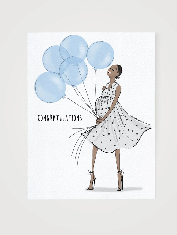 Polka Dot Parent Blue Balloons Baby Card
