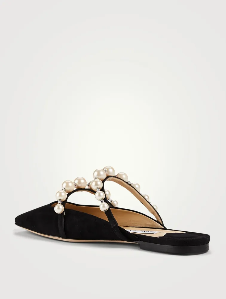 Amaya Suede Flat Mules With Pearls