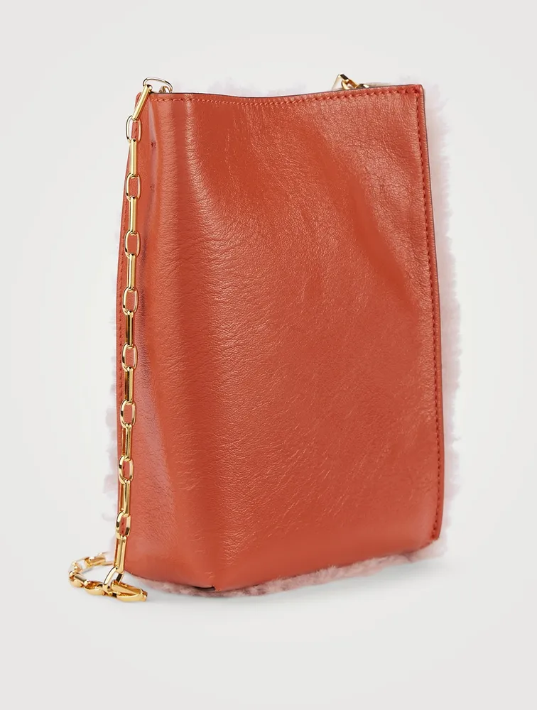 Nano Museo Shearling And Leather Chain Crossbody bag