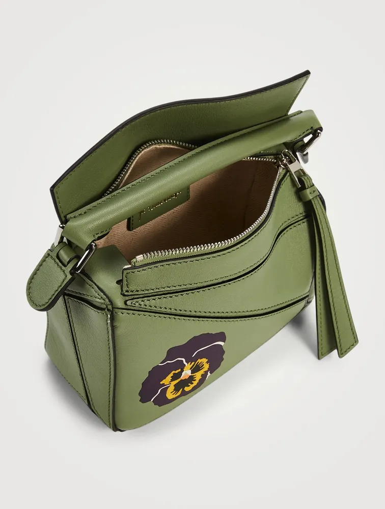 Mini Puzzle Leather Bag With Pansy Print