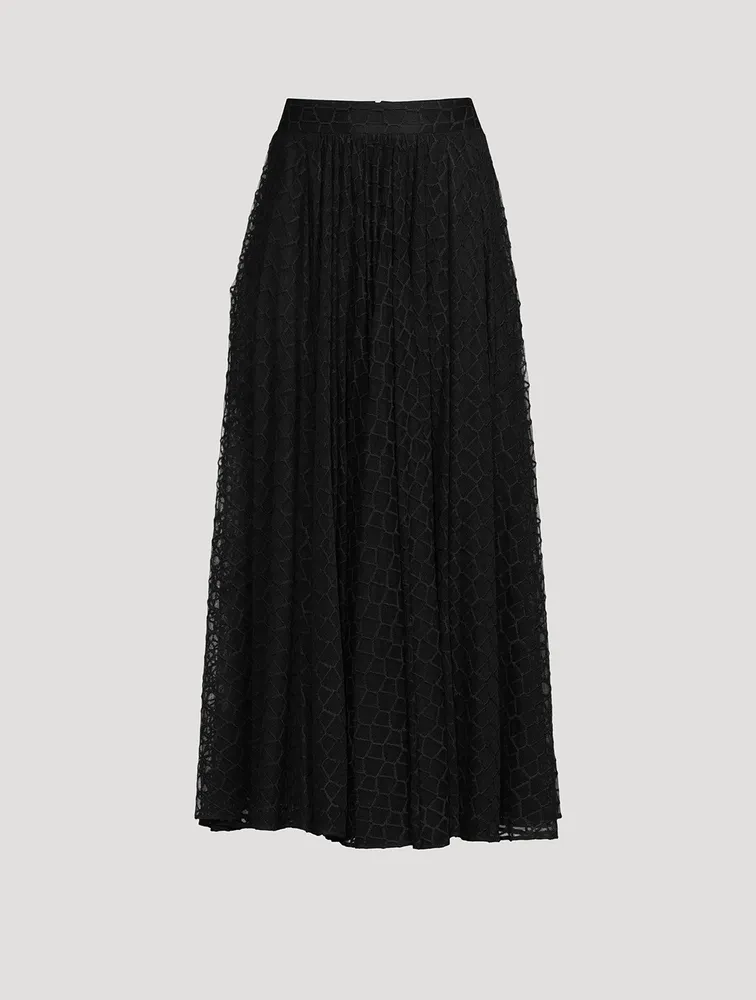 Embroidered Tulle Midi Skirt