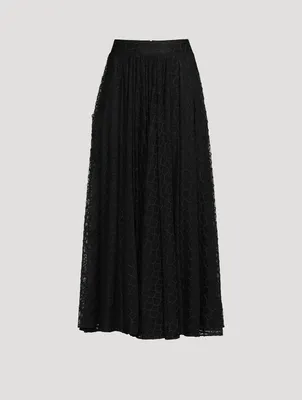 Embroidered Tulle Midi Skirt