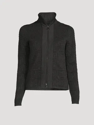 Jacquard Zip-Front Cardigan