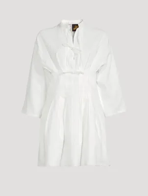 Paula's Ibiza Linen And Cotton Tie Mini Dress