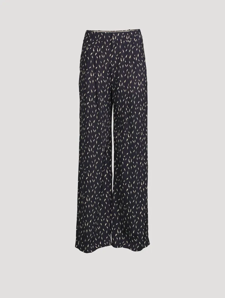Crêpe Wide-Leg Pants Micro Tulip Print
