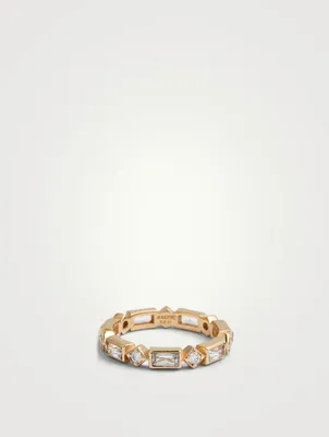 Cléo 14K Gold Geometric Baguette Ring With White Topaz And Diamonds