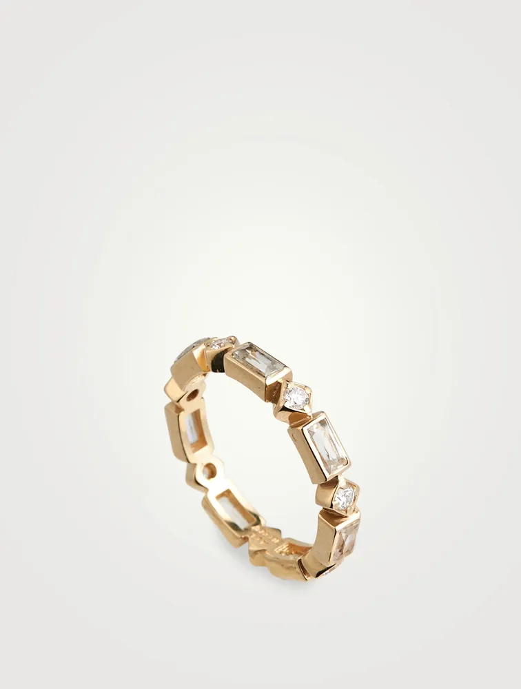Cléo 14K Gold Geometric Baguette Ring With White Topaz And Diamonds