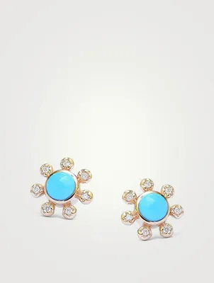 Dew Drop Étoile 14K Gold Stud Earrings With Turquoise And Diamonds