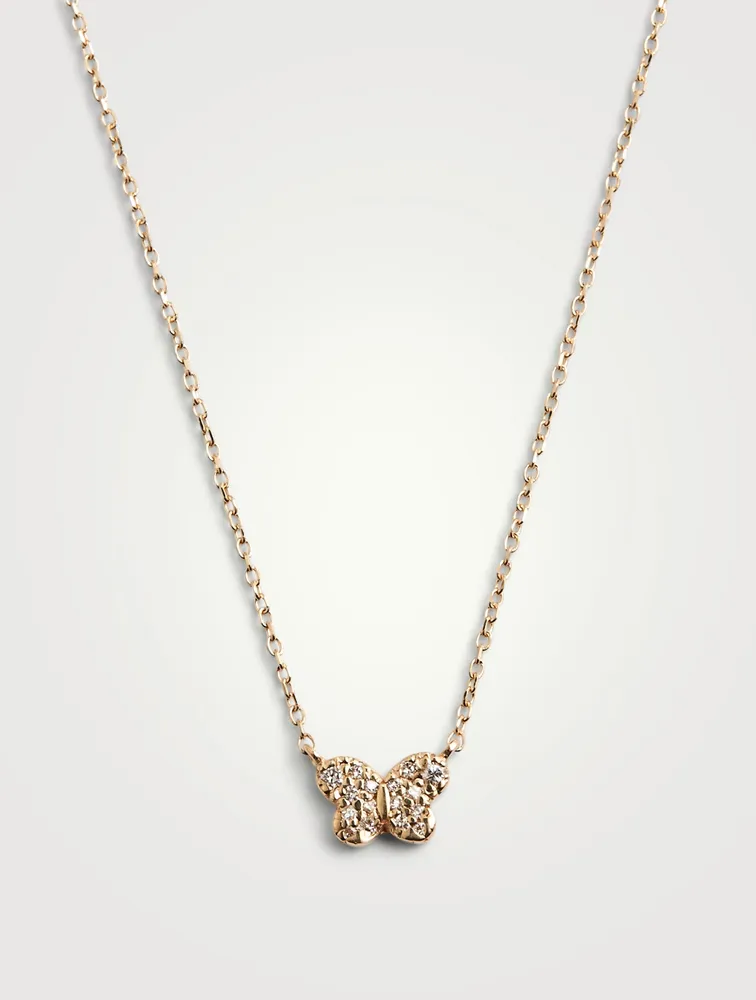 Love Letter 14K Gold Pavé Butterfly Necklace With Diamonds