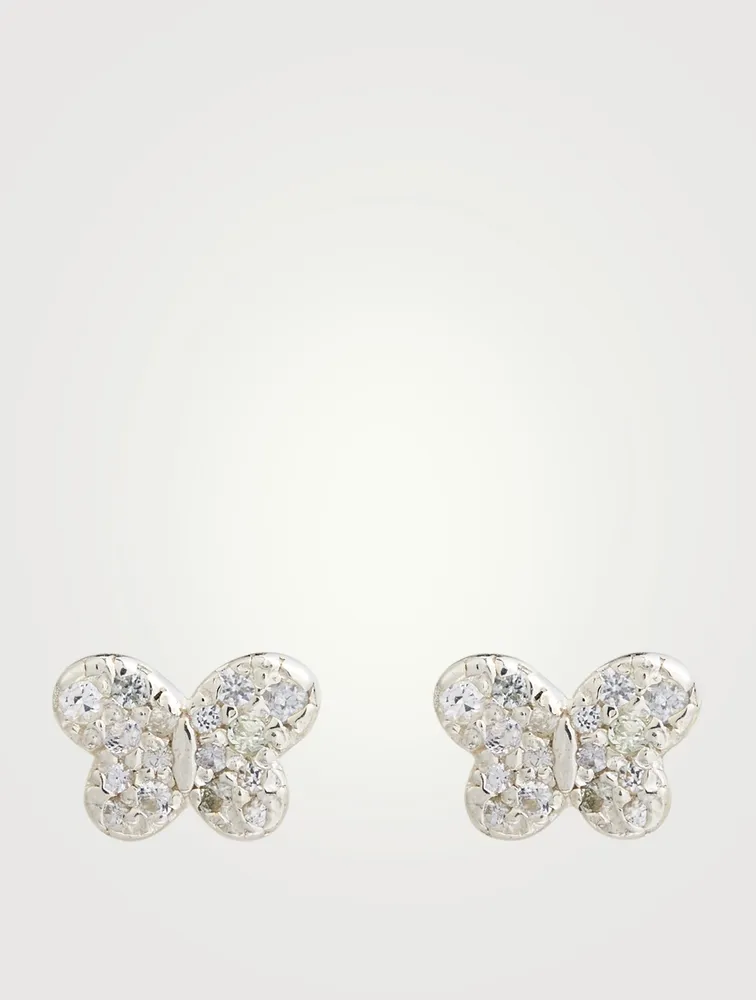 Love Letter Silver Pavé Butterfly Stud Earrings With White Sapphires