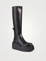 Uniqueform Leather Wedge Platform Knee-High Boots