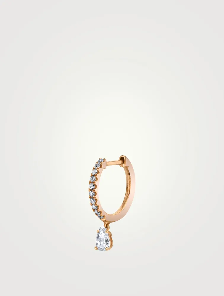 18K Rose Gold Diamond Huggie Hoop Earring With Pear Diamond Drop