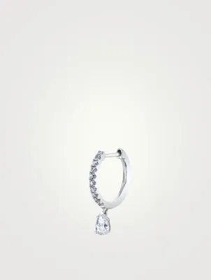 18K Gold Diamond Huggie Hoop Earring With Pear Diamond Drop