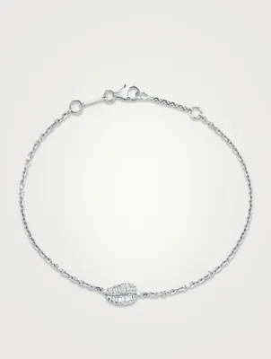 Small 18K White Gold Palm Leaf Bracelet With Diamonds