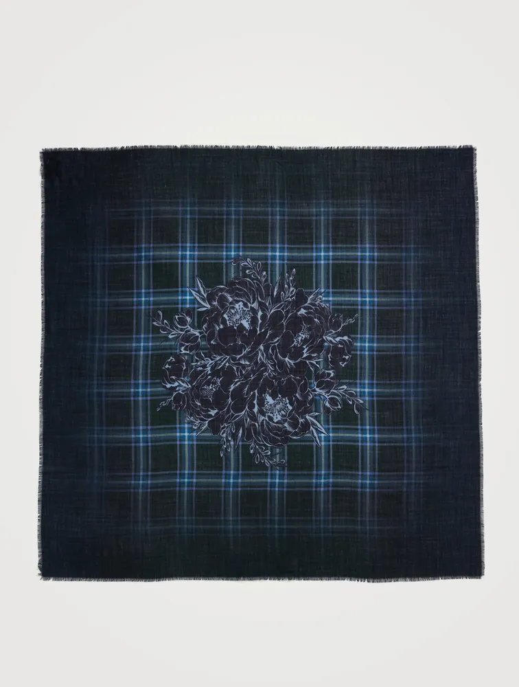 Wool Square Scarf In Tartan Print