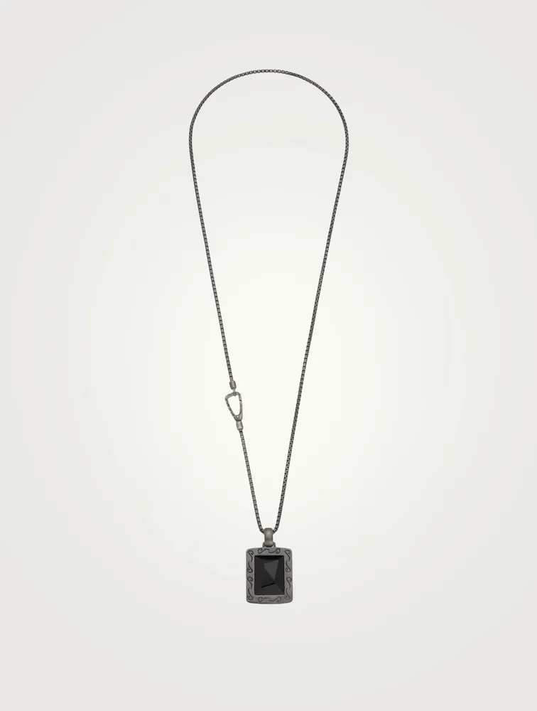 Ara Silver Rectangular Pendant Necklace With Onyx