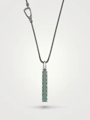 Ara Silver Rectangular Pendant Necklace With Green Aventurine