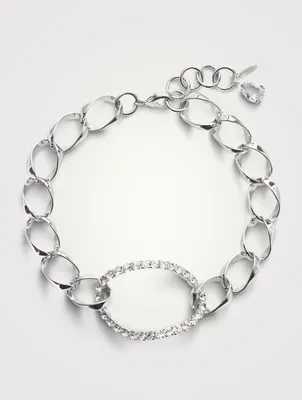Giant Chain Oval Pendant Necklace With Crystals