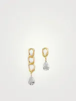 20K Gold Plated Asymmetrical Chain Link Earrings With Crystal Charms