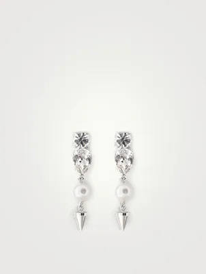 Spike Drop Earrings With Crystal And Faux Pearls