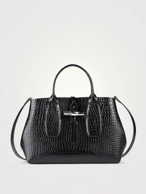Medium Roseau Croc-Embossed Leather Top Handle Bag