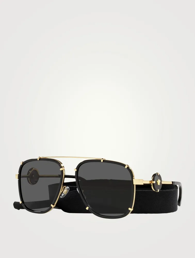 Square Aviator Sunglasses With Strap