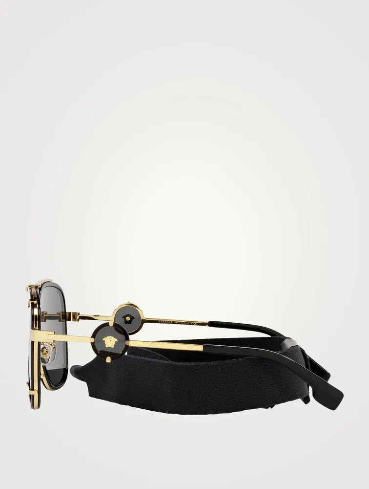 Square Aviator Sunglasses With Strap