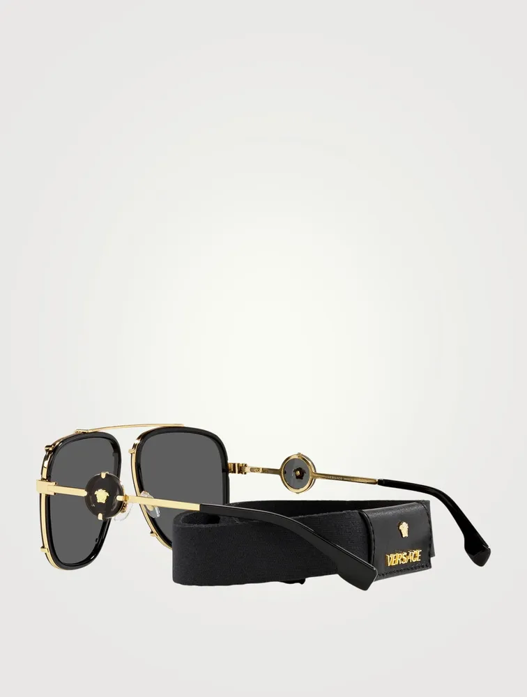 Square Aviator Sunglasses With Strap